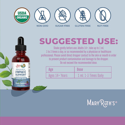 Organic  Lymphatic Drainage Drops | Herbal Lymph Detox & Immune Support with Echinacea, Elderberry | Vegan, 30 ml
